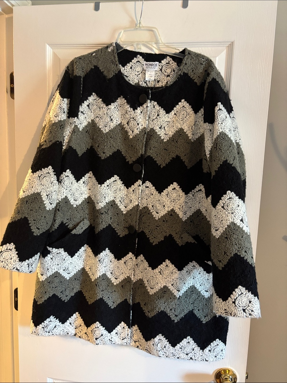 Monroe & Main Black, Gray & White  Crocheted Lace-Overlay Jacket